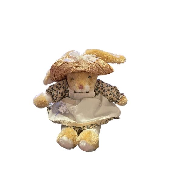 Walmart Brown Easter Bunny Rabbit Flower Dress Straw Hat Stuffed Animal 18" - Picture 2 of 8